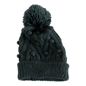 Lauren Conrad Beanie Pom Hat Dark Green Acrylic Chunky Knit Winter Cap